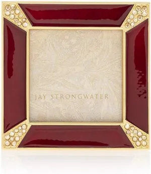 Jay Strongwater Leland Pave Corner 2" Square Photo Frame - Ruby #SPF5130224