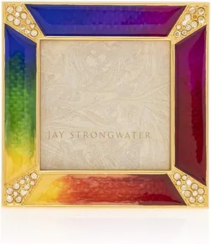 Jay Strongwater Leland Pave Corner 2" Square Rainbow Frame #SPF5130202