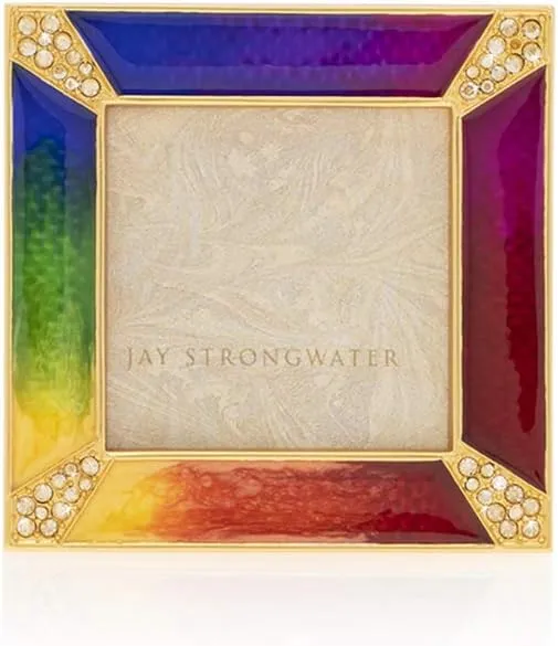 Jay Strongwater Leland Pave Corner 2" Square Rainbow Frame #SPF5130202