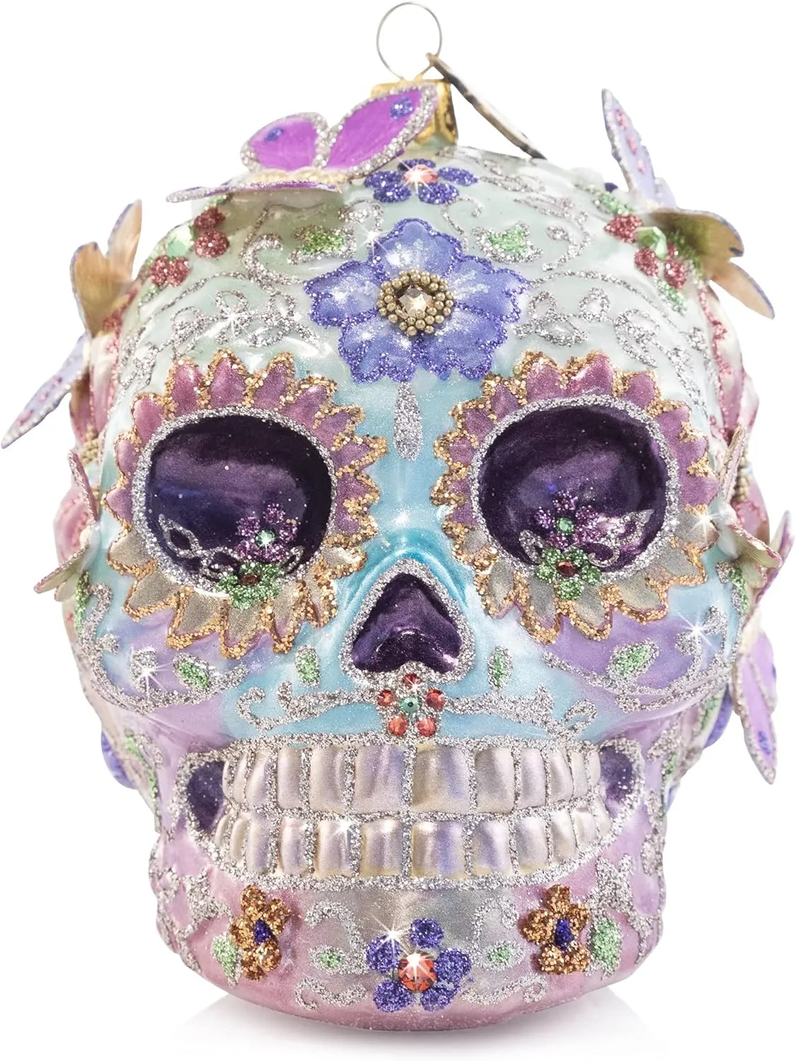 Jay Strongwater Skull with Butterflies Glass Ornament, A Flair with an Edge.