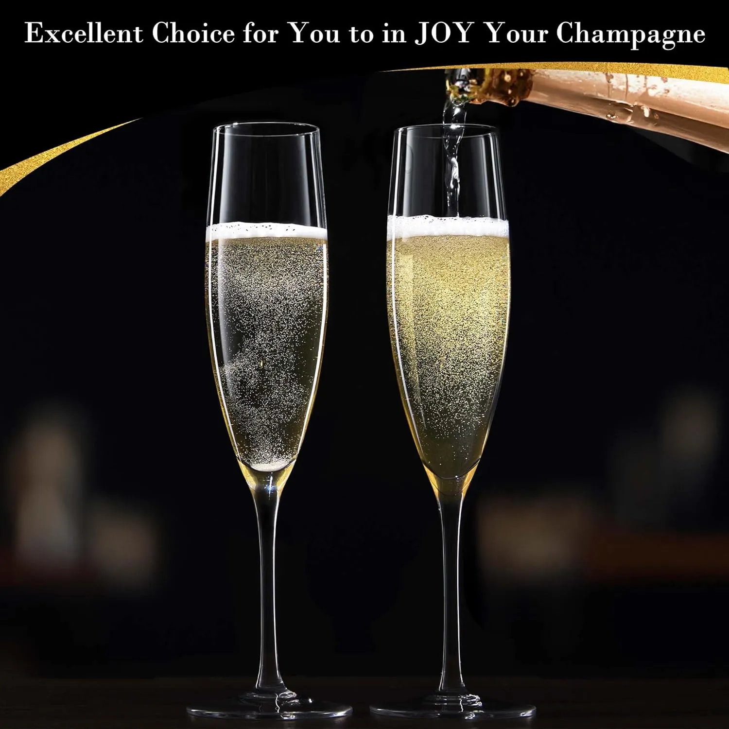 JBHO Champagne Glasses-Elegant Flutes-Gift-Box-Hand Blown Champagne Flutes Glass-100% Lead-Free Premium Crystal - Gift Idea for Wedding, Anniversary, Christmas,New Year-Set of 4-8oz, Clear