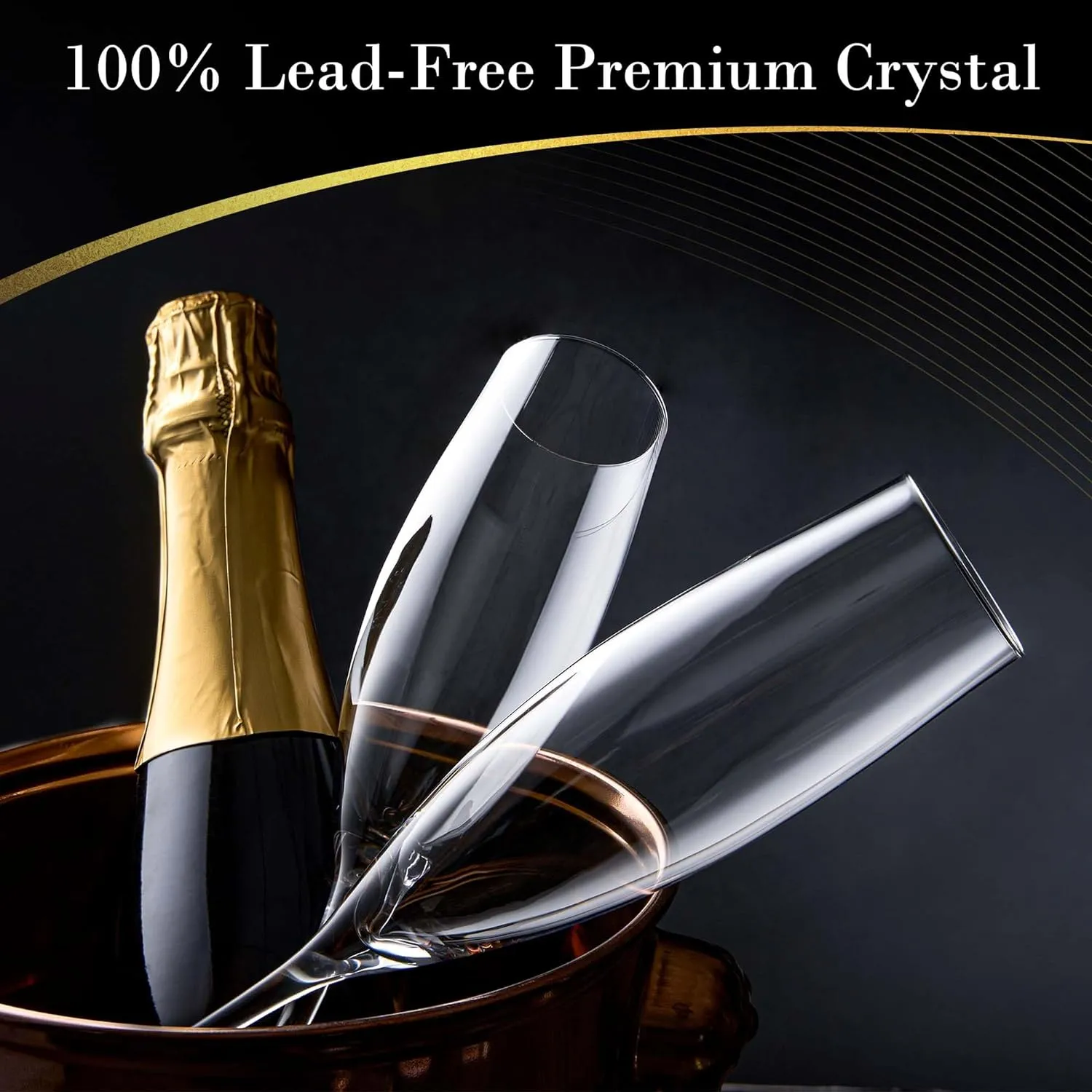 JBHO Champagne Glasses-Elegant Flutes-Gift-Box-Hand Blown Champagne Flutes Glass-100% Lead-Free Premium Crystal - Gift Idea for Wedding, Anniversary, Christmas,New Year-Set of 4-8oz, Clear