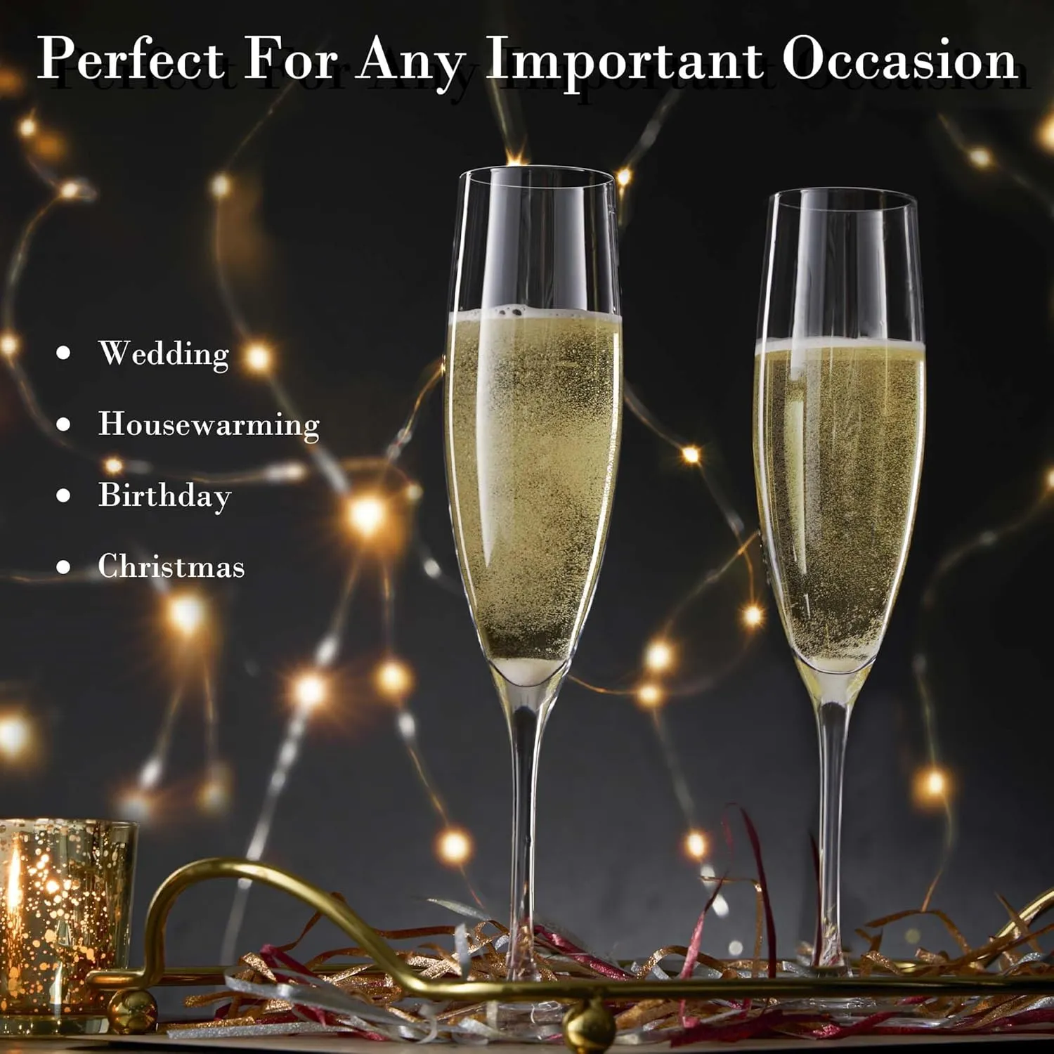 JBHO Champagne Glasses-Elegant Flutes-Gift-Box-Hand Blown Champagne Flutes Glass-100% Lead-Free Premium Crystal - Gift Idea for Wedding, Anniversary, Christmas,New Year-Set of 4-8oz, Clear