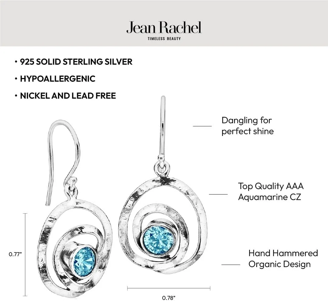 JEAN RACHEL JEWELRY 925 Sterling Silver Dangle Earrings for Women - Free Form with Cubic Zirconia Vintage Design - Hypoallergenic, Lead & Nickel Free - Artisan Handcrafted Statement Earrings