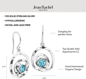 JEAN RACHEL JEWELRY 925 Sterling Silver Dangle Earrings for Women - Free Form with Cubic Zirconia Vintage Design - Hypoallergenic, Lead & Nickel Free - Artisan Handcrafted Statement Earrings