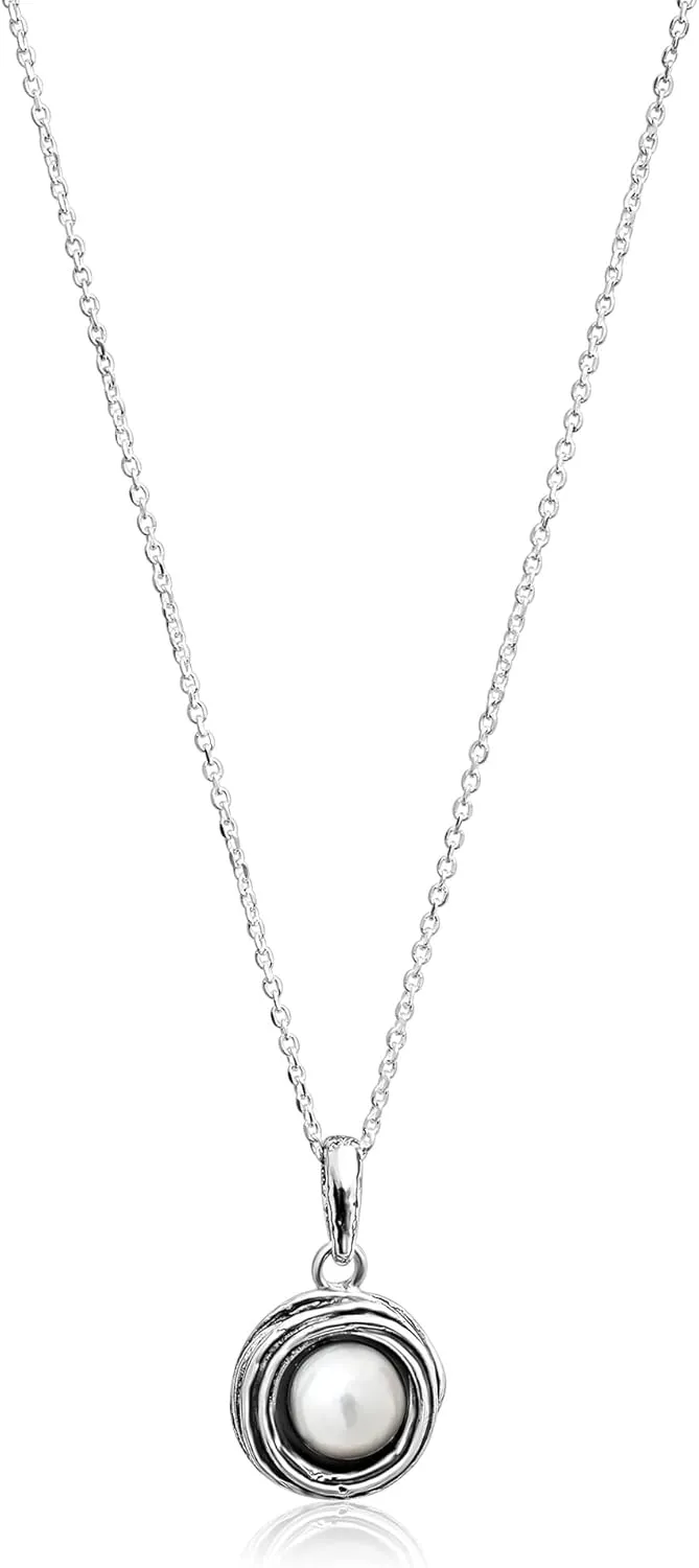 JEAN RACHEL JEWELRY 925 Sterling Silver Necklace for Women with Freshwater Pearl Vintage Design - Hypoallergenic, Lead & Nickel Free Jewelry - Artisan Handcrafted Statement Necklace