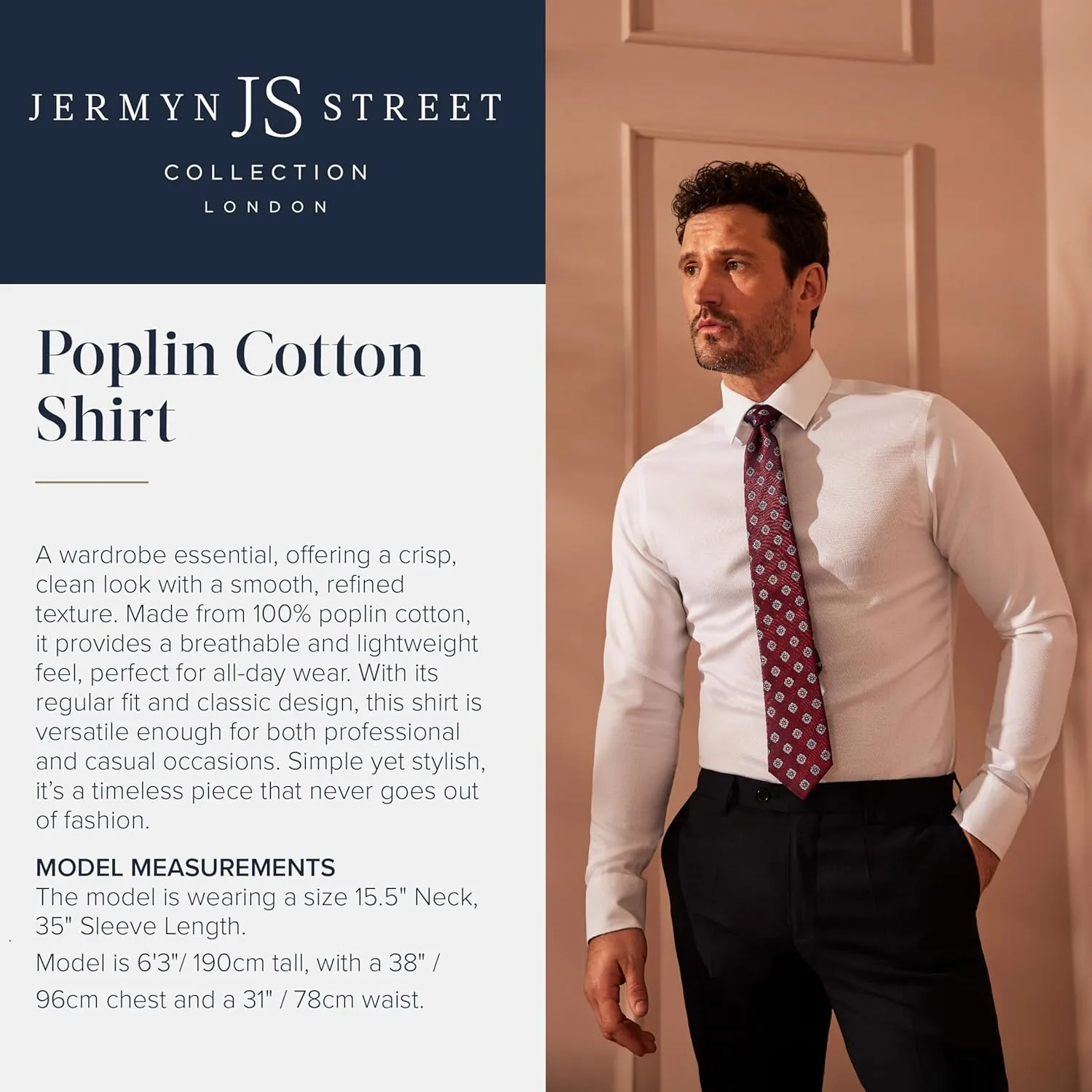 Jermyn Street Collection by Hawes and Curtis- Men's White Dress Shirt – 100% Poplin Cotton, Regular Fit, Long Sleeve