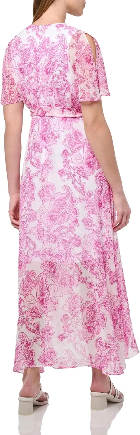 Jessica Howard Women's Flutter Sleeve V-Neck Chiffon Faux Wrap Maxi Dress