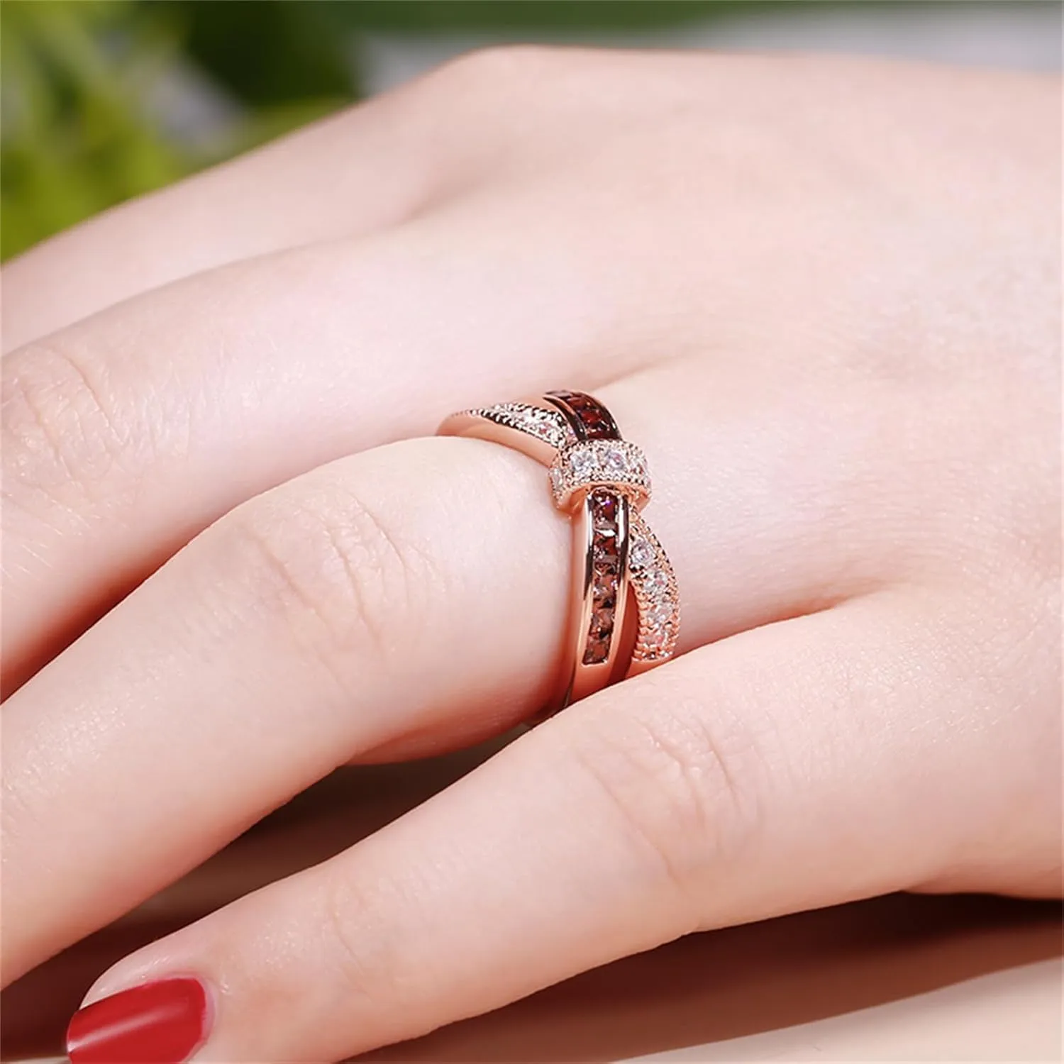 Jeulia Crossover Sterling Silver Women's Band Fashion Anniversary Promise Engagement Ring for Women With Gift Jewelry Box