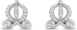 Jewelili Enchanted Disney Fine Jewelry Sterling Silver 1/15 CTTW Diamond Cinderella Carriage Earrings