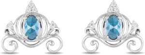 Jewelili Enchanted Disney Fine Jewelry Sterling Silver 1/20 Cttw Diamond and London Blue Topaz Cinderella Earrings