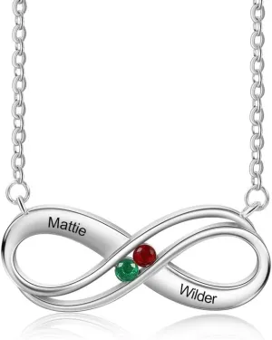 JewelOra Personalized Infinity Heart Necklace for Mom Customized Infinity Pendant with 1-2 Heart Simulated Birthstone Engraved Name Necklace for Women Wife Girlfriend Jewelry Gift for Mother's Day