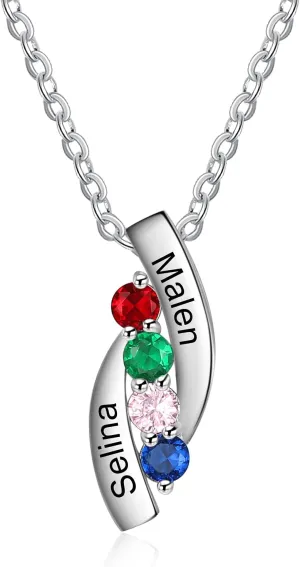 JewelOra Personalized Name Necklace with 2-5 Simulated Birthstones Customized Necklace Pendant for Women Birthday Jewelry Gift for Mom Wife Her
