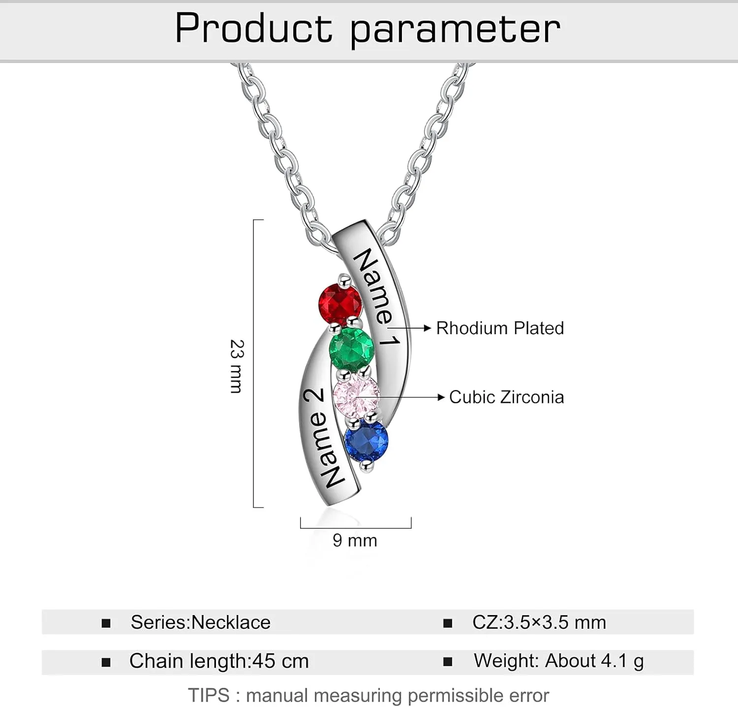 JewelOra Personalized Name Necklace with 2-5 Simulated Birthstones Customized Necklace Pendant for Women Birthday Jewelry Gift for Mom Wife Her