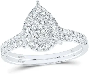 Jewels By Lux 10kt White Gold 3/8 Cttw Diamond Pear Single Halo Wedding Engagement Anniversary Bridal Set, Women Size: 5-9