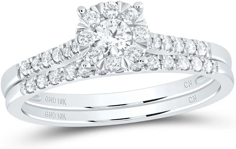 Jewels By Lux 10kt White Gold 3/8 Cttw Natural Diamond Fashion Round Wedding Engagement Anniversary Bridal Set, Women Size: 5-9