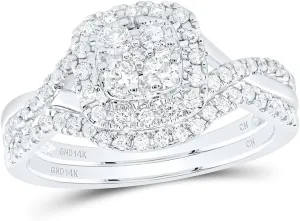 Jewels By Lux 14kt White Gold 1/2 Cttw Natural Diamond Cushion Single Halo Wedding Engagement Anniversary Bridal Set, Women Size: 5-9