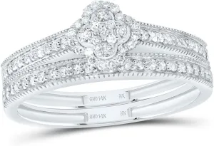 Jewels By Lux 14kt White Gold 1/4 Cttw Natural Diamond Fashion Clover Wedding Engagement Anniversary Bridal Set, Women Size: 5-9