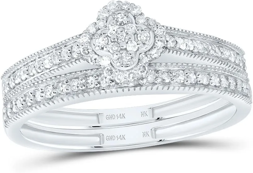 Jewels By Lux 14kt White Gold 1/4 Cttw Natural Diamond Fashion Clover Wedding Engagement Anniversary Bridal Set, Women Size: 5-9
