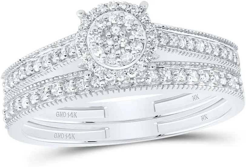 Jewels By Lux 14kt White Gold 1/4 Cttw Natural Diamond Fashion Round Wedding Engagement Anniversary Bridal Set, Women Size: 5-9