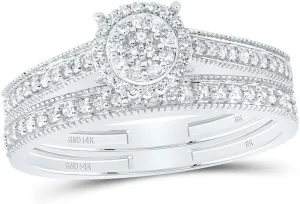 Jewels By Lux 14kt White Gold 1/4 Cttw Natural Diamond Fashion Round Wedding Engagement Anniversary Bridal Set, Women Size: 5-9