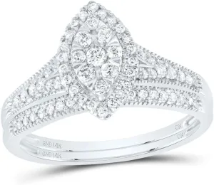 Jewels By Lux 14kt White Gold 3/8 Cttw Natural Diamond Marquise Single Halo Wedding Engagement Anniversary Bridal Set, Women Size: 5-9