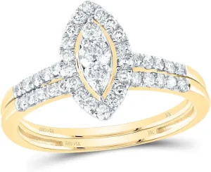 Jewels By Lux 14kt Yellow Gold 5/8 Cttw Natural Diamond Marquise Single Halo Wedding Engagement Anniversary Bridal Set, Women Size: 5-9