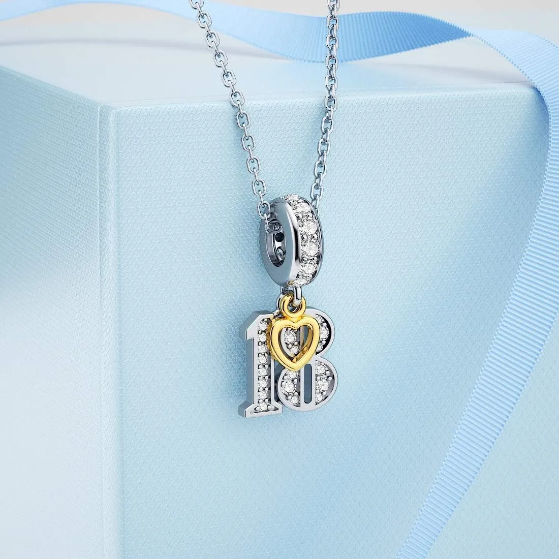 JIAYIQI 16 18 21 30 40 50 60 Birthday Charm Fit Charm Bracelets Necklace, 925 Sterling Silver Pendants Beads with 18K Gold Heart Shaped Pendant for Women