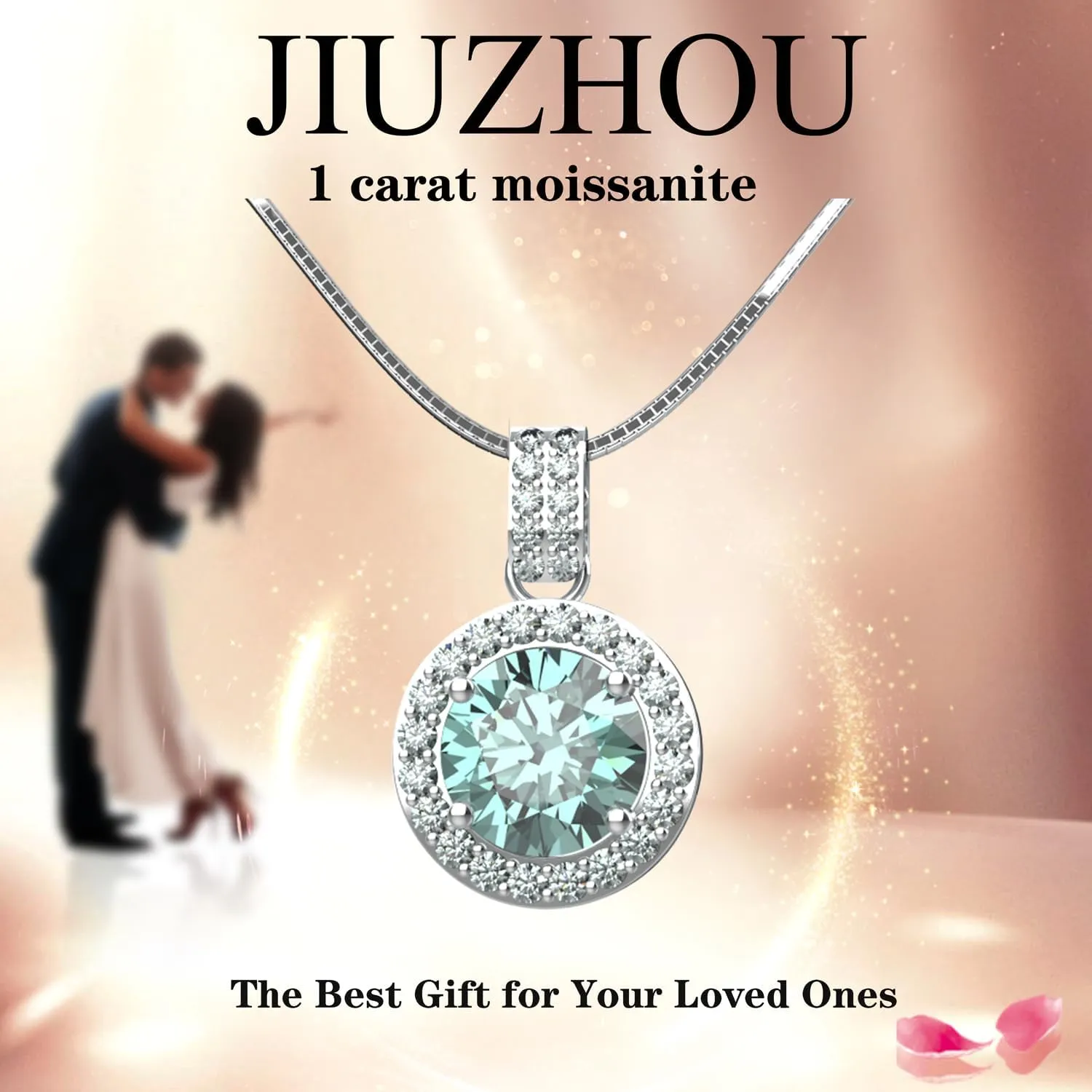 JiuZhou 2025 New 1-2 carat moissanite necklace for Women in D color (VVS1) | S925 Sterling Silver valentines day gifts for Her | Adjustable Fine Jewelry with Rose Gift Box | Hypoallergenic Girlfriend Present | 925 Sterling Silver necklace