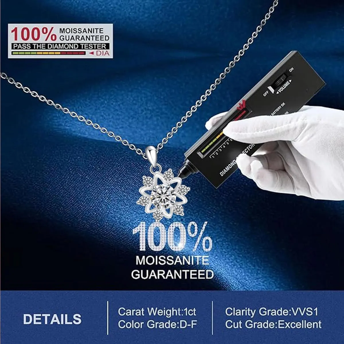 JiuZhou 2025 New 1-2 carat moissanite necklace for Women in D color (VVS1) | S925 Sterling Silver valentines day gifts for Her | Adjustable Fine Jewelry with Rose Gift Box | Hypoallergenic Girlfriend Present | 925 Sterling Silver necklace