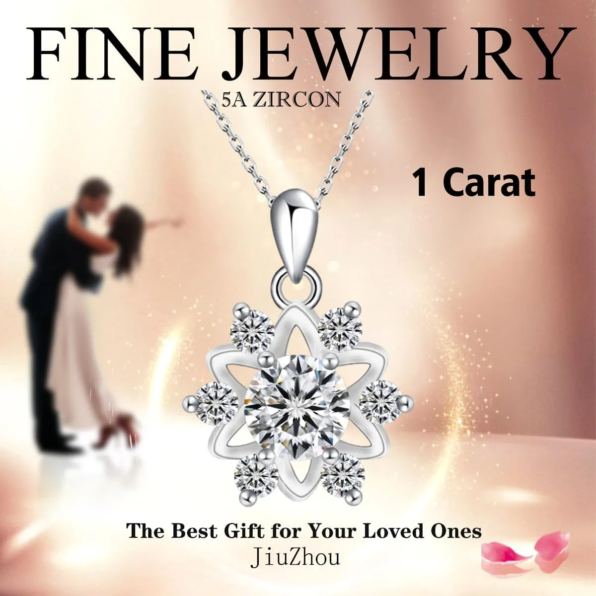 JiuZhou 2025 New 1-2 carat moissanite necklace for Women in D color (VVS1) | S925 Sterling Silver valentines day gifts for Her | Adjustable Fine Jewelry with Rose Gift Box | Hypoallergenic Girlfriend Present | 925 Sterling Silver necklace