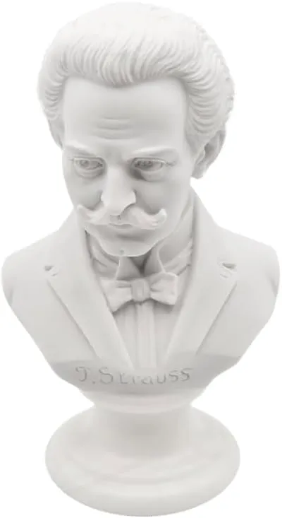 Johann Strauss Marble Powder Bust Decorative Statue with Alabaster Base, Crafts Made in Italy