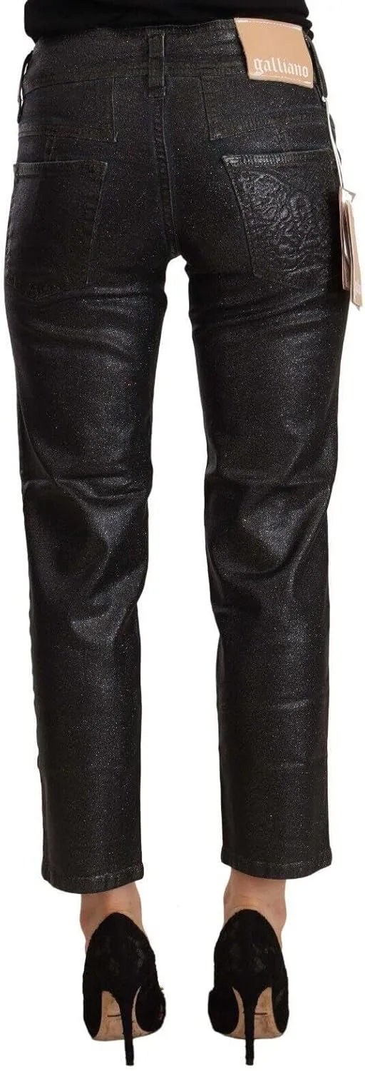 John Galliano Chic Black Glittered Cropped Women's Pants