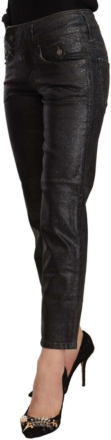 John Galliano Chic Black Glittered Cropped Women's Pants