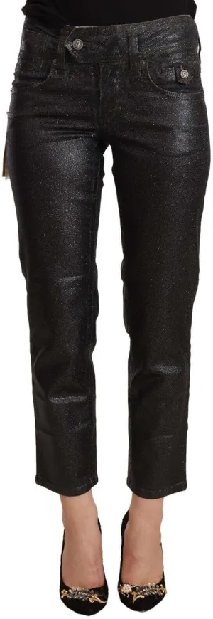 John Galliano Chic Black Glittered Cropped Women's Pants