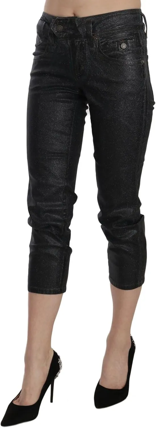 John Galliano Chic Black Mid Waist Cropped Women's Jeans