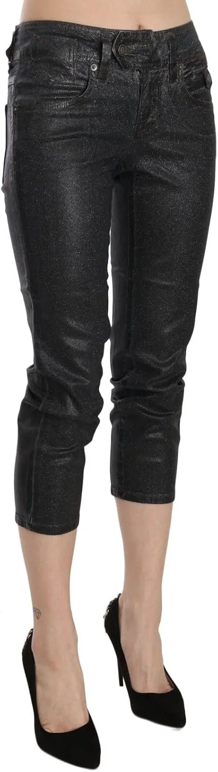 John Galliano Chic Black Mid Waist Cropped Women's Jeans
