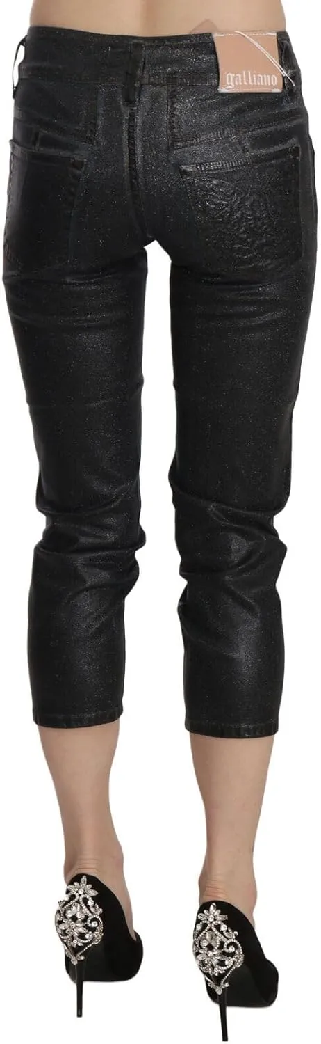 John Galliano Chic Black Mid Waist Cropped Women's Jeans