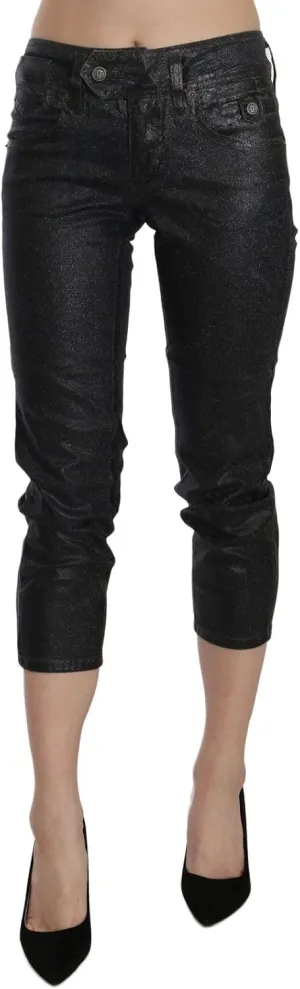 John Galliano Chic Black Mid Waist Cropped Women's Jeans
