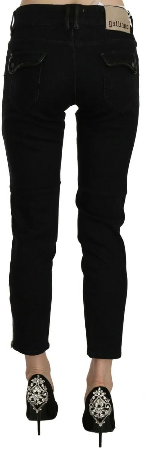 John Galliano Chic Black Mid Waist Slim Cropped Women's Jeans