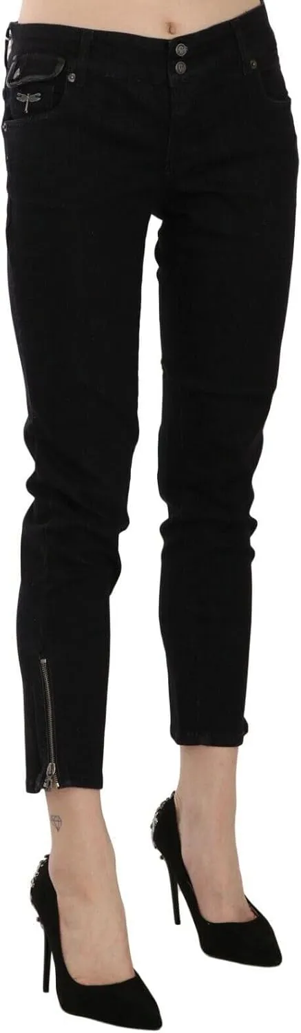 John Galliano Chic Black Mid Waist Slim Cropped Women's Jeans