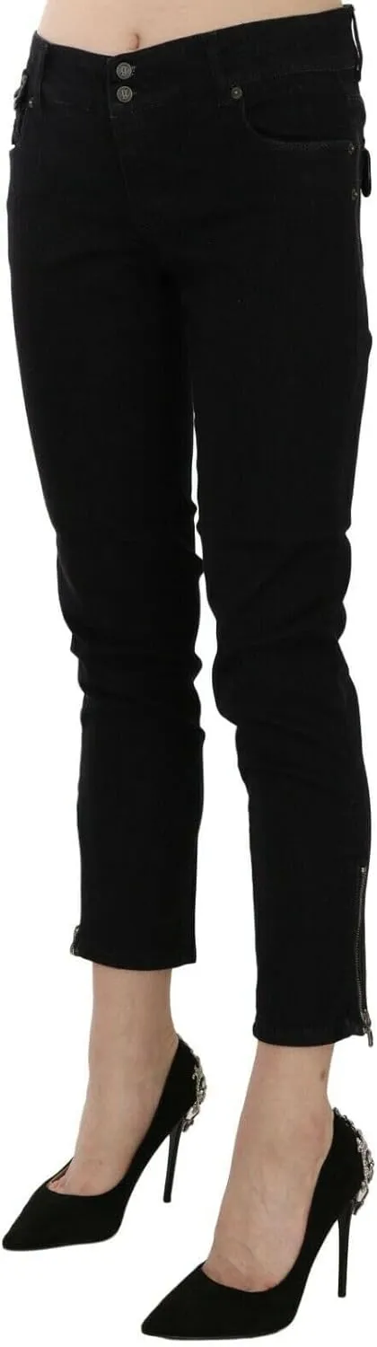 John Galliano Chic Black Mid Waist Slim Cropped Women's Jeans