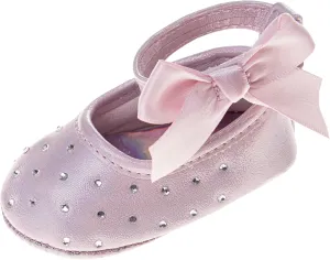 Josmo Baby Girls Sparkling Satin Mary Jane Sandals with Bow and Rhinestones Soft Sole Crib Shoes (Size 2-4 Infant)