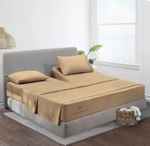 JS Sanders Collection Split Head King Sheets Sets for Adjustable Beds-Top Split King Sheets Sets (4 Pcs) King 28 Inch Down Sheets Taupe 15 Inch Deep Sheets