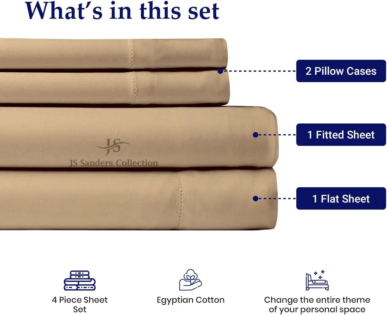 JS Sanders Collection Split Head King Sheets Sets for Adjustable Beds-Top Split King Sheets Sets (4 Pcs) King 28 Inch Down Sheets Taupe 15 Inch Deep Sheets