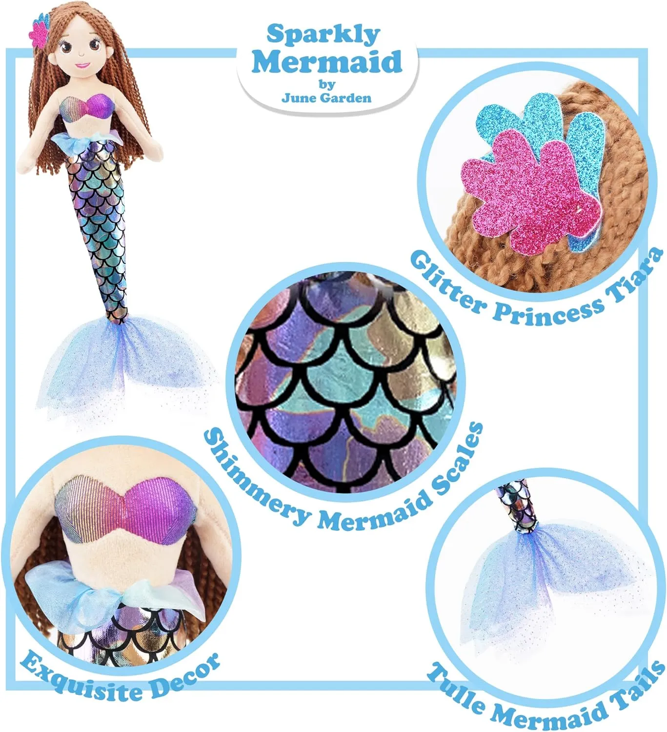 June Garden 18" Sparkly Mermaid Tifara - Soft Plush Stuffed Mermaid Doll Gift for Toddler Girls