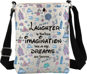 JYTAPP Vacation Trip Gift Magical Kingdom Travel Crossbody Bag Laughter is Timeless Imagination Has No Age Dream Are Forever