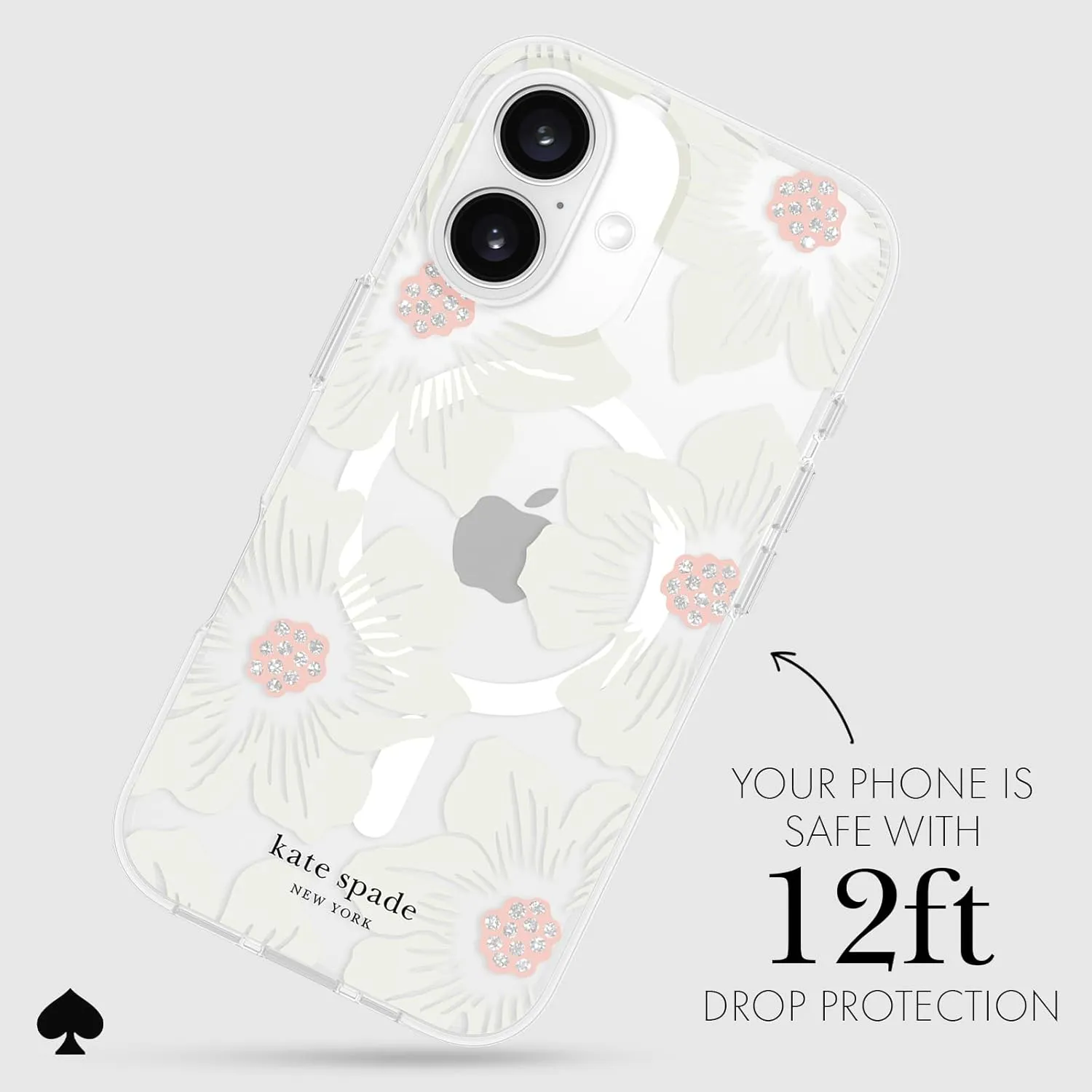 kate spade new york iPhone 16 Case - Compatible with MagSafe - Designer Phone Case - Hollyhock Cream Floral