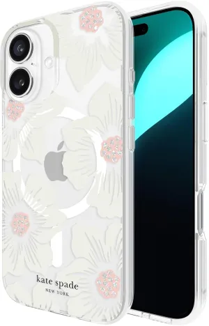 kate spade new york iPhone 16 Case - Compatible with MagSafe - Designer Phone Case - Hollyhock Cream Floral