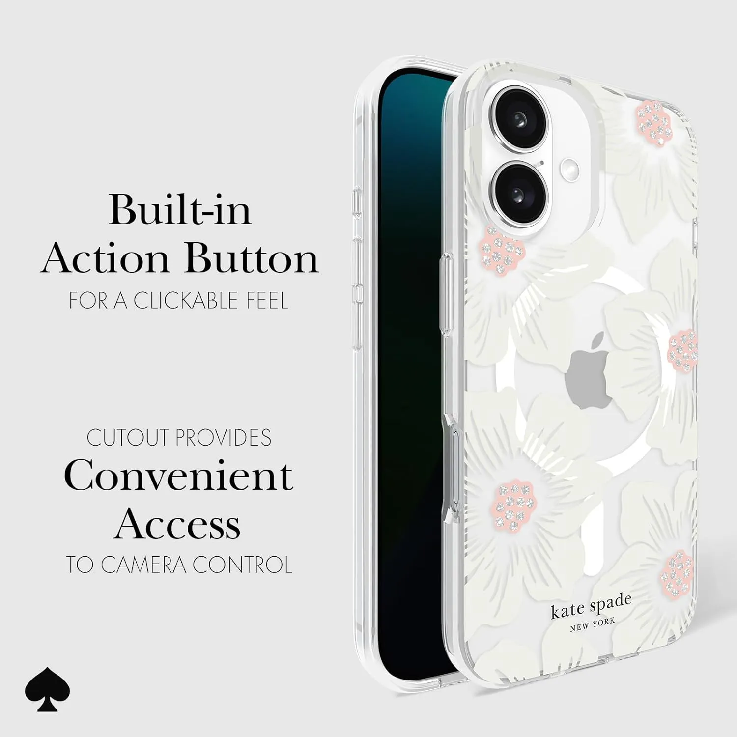 kate spade new york iPhone 16 Case - Compatible with MagSafe - Designer Phone Case - Hollyhock Cream Floral